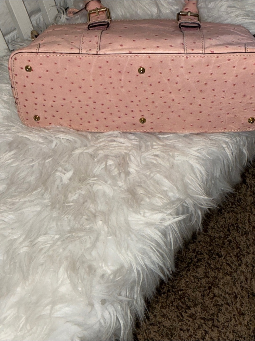 Dooney & Bourke Pink ostrich leather domed satchel purse - Picture 11 of 16